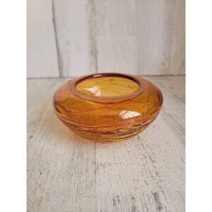 Vintage abstract threaded glass orange small bowl‎ home decor unique